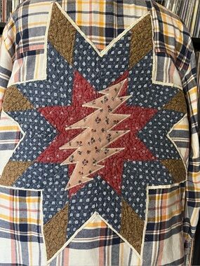 Columbia 2X Flannel Plaid 90s quilt block deadhead grateful star patchwork dead